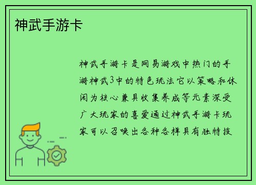神武手游卡